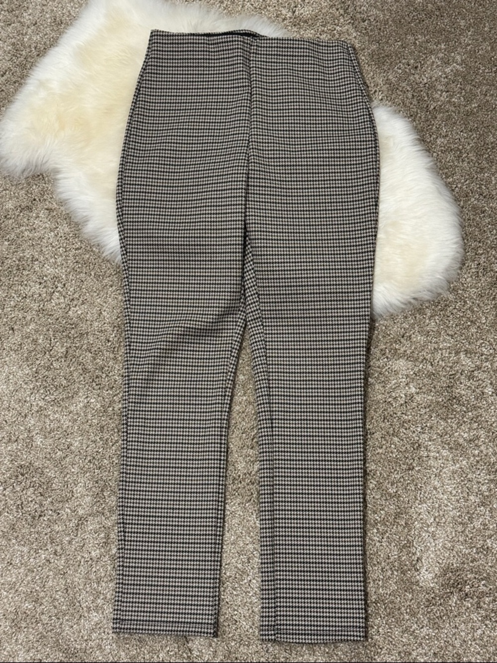H&M Women’s Houndstooth Slim Ankle Pants Black Brown Cream Size S